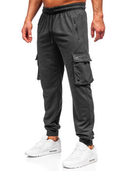 Antracytowre bojówki spodnie męskie joggery dresowe Denley JX6360