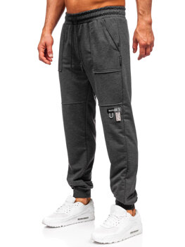 Antracytowre spodnie męskie joggery dresowe Denley JX6365
