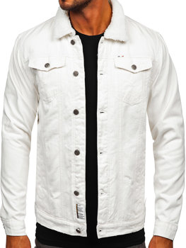 Biała ocieplana jeansowa kurtka męska Denley MJ541