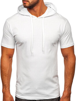 Biały bawełniany t-shirt męski bez nadruku z kapturem Bolf 14513