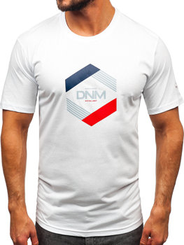 Biały bawełniany t-shirt męski z nadrukiem Denley 14741