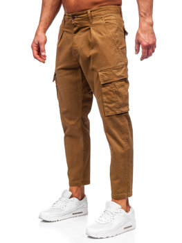 Brązowe spodnie materiałowe bojówki męskie Denley 77323