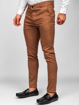 Brązowe spodnie materiałowe chinosy męskie Denley 0017