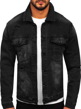 Czarna kurtka jeansowa męska Denley MJ506N