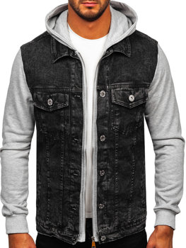 Czarna kurtka jeansowa męska z kapturem Denley HY1017
