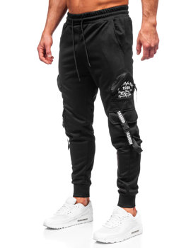 Czarne bojówki spodnie męskie joggery dresowe Denley HS7172