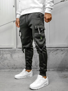 Czarne bojówki spodnie męskie joggery dresowe Denley HSS015A