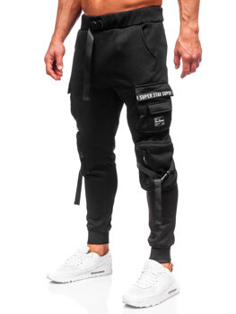 Czarne bojówki spodnie męskie joggery dresowe Denley HSS017