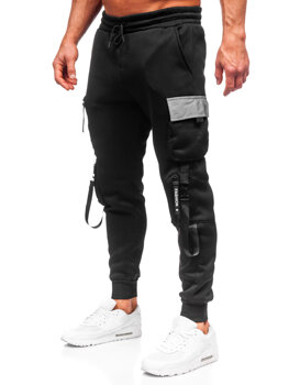 Czarne bojówki spodnie męskie joggery dresowe Denley HSS020