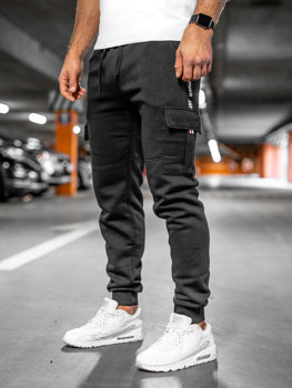 Czarne grube bojówki spodnie męskie dresowe Denley JX9395A