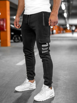 Czarne ocieplane bojówki spodnie męskie joggery dresowe Denley HW2207