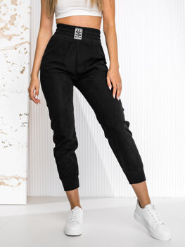 Czarne prążkowane spodnie dresowe damskie Denley W7858