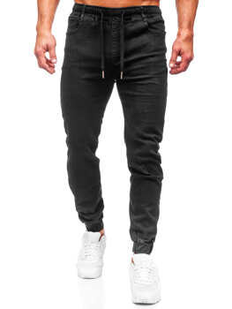 Czarne spodnie jeansowe joggery męskie Denley 8111