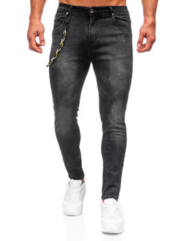 Czarne spodnie jeansowe męskie regular fit Denley TF098