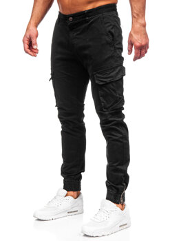 Czarne spodnie materiałowe joggery bojówki męskie Denley 77322