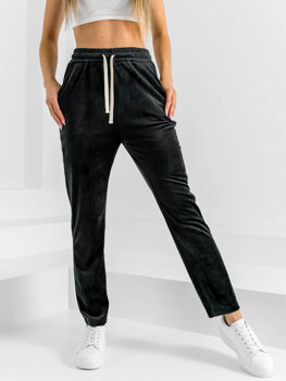 Czarne welurowe spodnie dresowe damskie Denley W7626