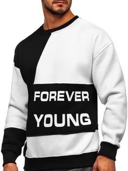 Czarno-biała z nadrukiem Forever Young bluza męska bez kaptura Denley 0003