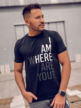 Czarny bawełniany t-shirt męski z nadrukiem Bolf 0404TA