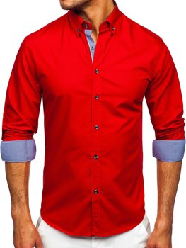Czerwona koszula męska z długim rękawem Bolf 20719