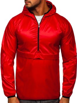 Czerwona przejściowa kurtka męska sportowa anorak z kapturem BOLF 5061