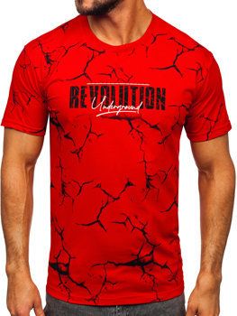 Czerwony bawełniany t-shirt męski z nadrukiem Denley 14717