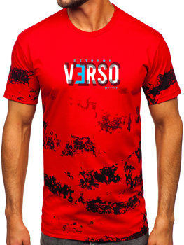 Czerwony bawełniany t-shirt męski z nadrukiem Denley 14723