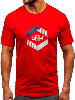 Czerwony bawełniany t-shirt męski z nadrukiem Denley 14741