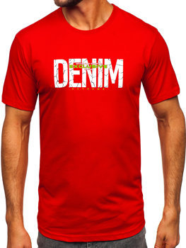 Czerwony bawełniany t-shirt męski z nadrukiem Denley 14746