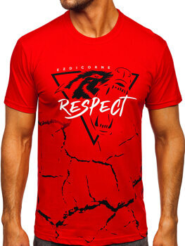 Czerwony bawełniany t-shirt męski z nadrukiem Denley 5035