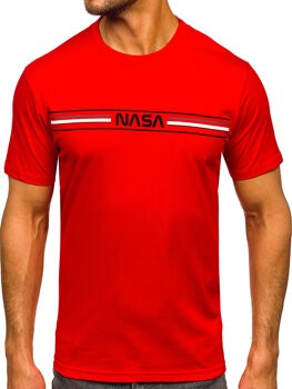 Czerwony bawełniany t-shirt męski z nadrukiem Denley 5052