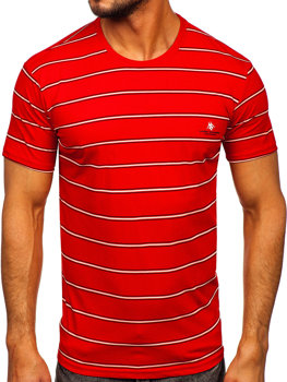 Czerwony t-shirt męski w paski Denley 14952