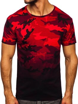 Czerwony t-shirt męski z nadrukiem moro Denley S808