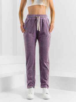 Fioletowe welurowe spodnie dresowe damskie Denley W7626