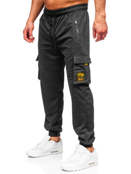 Grafitowe bojówki spodnie męskie joggery dresowe Denley JX6359