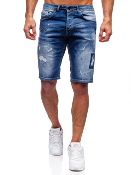 Granatowe jeansowe krótkie spodenki męskie Denley R3007