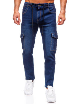Granatowe spodnie jeansowe bojówki męskie Denley 8135