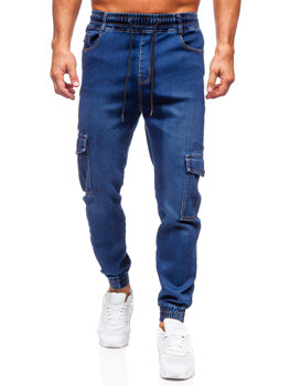 Granatowe spodnie jeansowe joggery bojówki męskie Denley 8101
