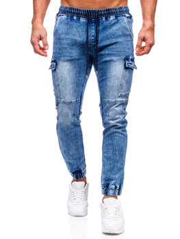 Granatowe spodnie jeansowe joggery bojówki męskie Denley MP0058B