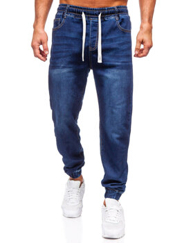 Granatowe spodnie jeansowe joggery męskie Denley 8116