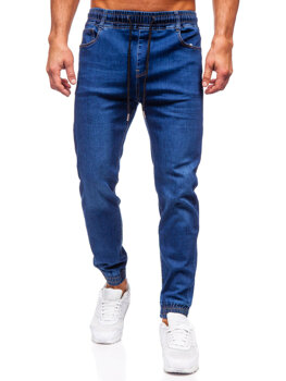 Granatowe spodnie jeansowe joggery męskie Denley 8125