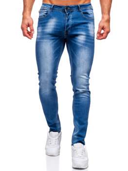 Granatowe spodnie jeansowe męskie regular fit Denley MP019BC