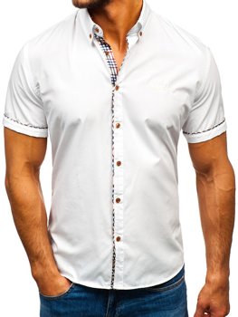 Koszula męska elegancka z krótkim rękawem biała Bolf 5509-1