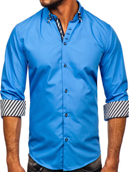 Koszula męska z długim rękawem niebieska Bolf 3762