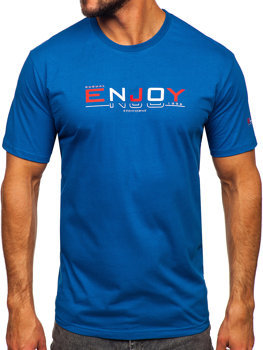 Niebieski bawełniany t-shirt męski z nadrukiem Denley 14739