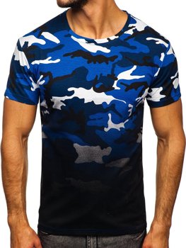 Niebieski t-shirt męski z nadrukiem moro Denley S808