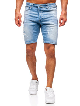 Niebieskie krótkie spodenki jeansowe męskie Denley 0478
