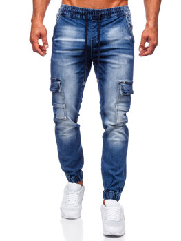 Niebieskie spodnie jeansowe joggery bojówki męskie Denley MP0111BSA