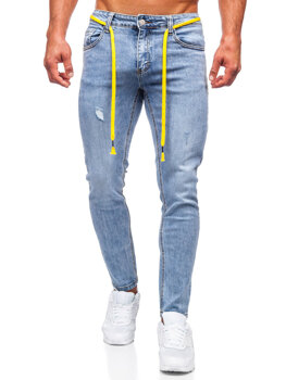 Niebieskie spodnie jeansowe męskie regular fit Denley KX568