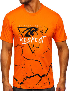 Pomarańczowy bawełniany t-shirt męski z nadrukiem Denley 5035