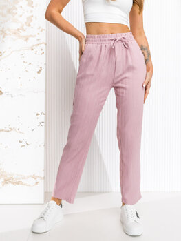 Różowe materiałowe spodnie damskie Denley W7962